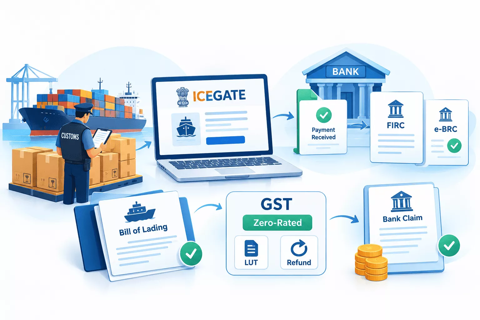 Pharmaceutical Export Customs Clearance Through ICEGATE, FIRC, e-BRC and GST Refund Process
