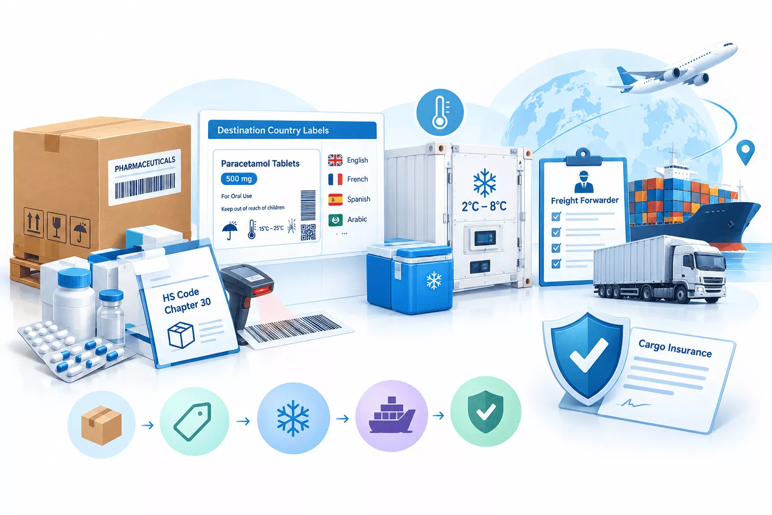 Pharmaceutical Export Packaging, HS Code Labelling, Cold Chain Logistics and Cargo Insurance